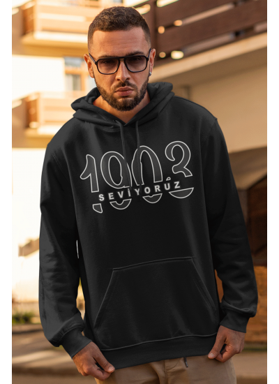 BJK 02 Seviyoruz Siyah Erkek Kapşonlu Sweatshirt - Hoodie