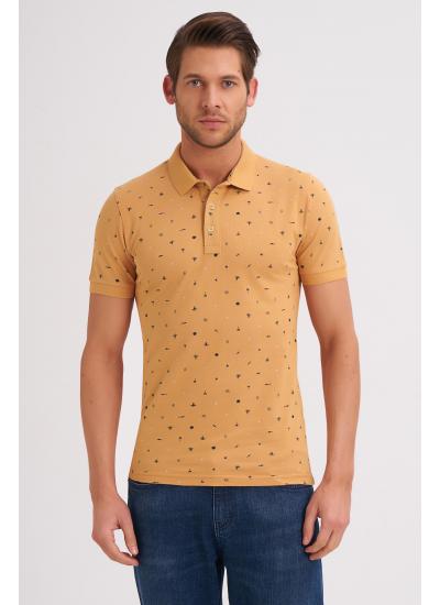 Çizgi Triko Erkek Tişört Slim Fit Polo Yaka Kolu Lastikli Desenli %100 Pamuk Kumaş - BAL